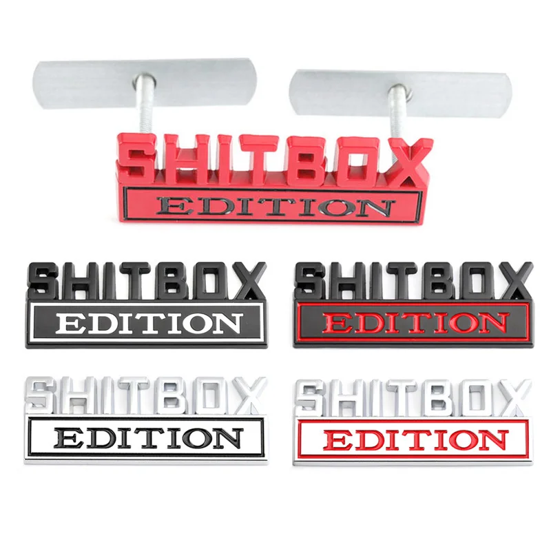 1pc SHITBOX EDITION  Front Grille Bumper Car Emblem Rear Trunk Badge for Tacoma Tundra F150 Ram Yukon Sierra Stinger
