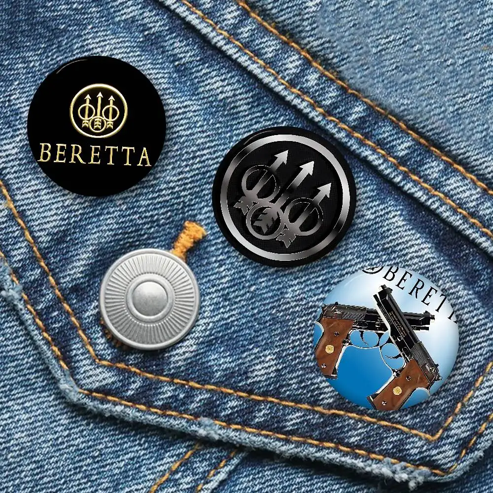 G-Gun BerettaS LOGO 32/44/58mm Round Cartoon Brooches Handmade Pins for Backpack Jewelry Accessories Gifts Creative Badge