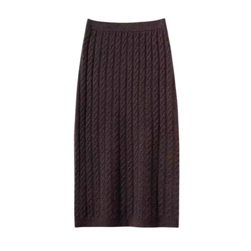 French gentle style! Twisted 100 pure wool knitted dress for women loose half skirt for autumn and winter short and long skirt
