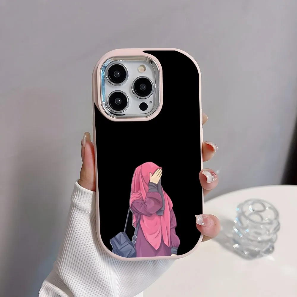 Muslim Islamic Arabic Hijab Face Gril Eyes Koran Phone Case Plating Camera Oval Soft Silicone For IPhone16 15 11 12 13 14 Pro Ma