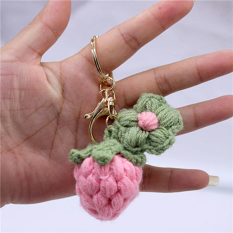 سلسلة مفاتيح فاكهة محبوكة للنساء والفتيات ، حامل مفاتيح ، مجوهرات ، حلقة مفاتيح ، دلاية ، فراولة ، كرز ، كمثرى ، خوخ ، سيارة ، حقيبة ، محاكاة ، جديدة