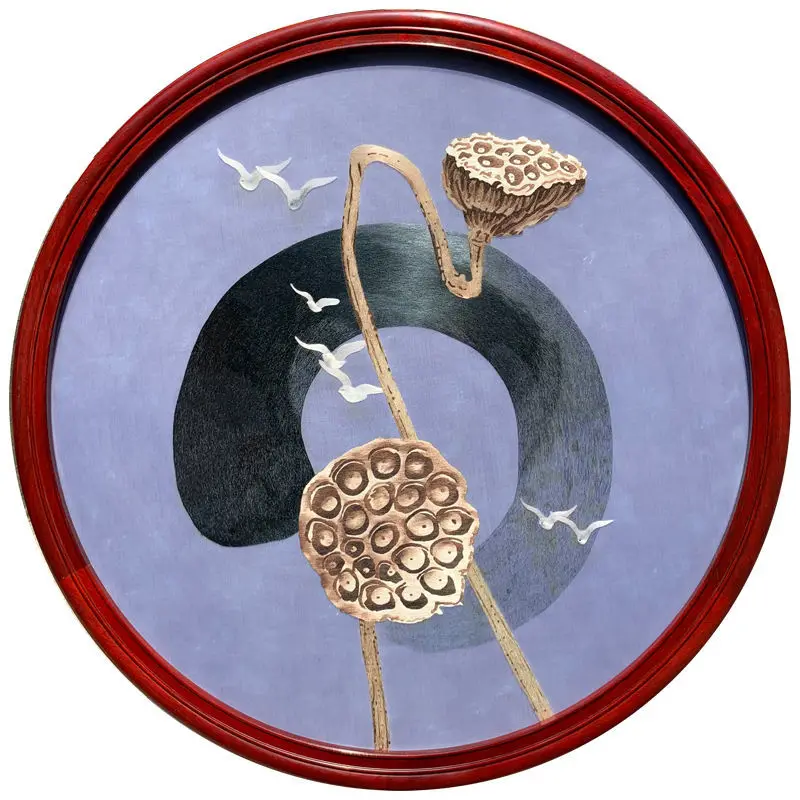 

Embroidery Suzhou embroidery round painting lotus pod dining room living room sofa entrance study hanging painting