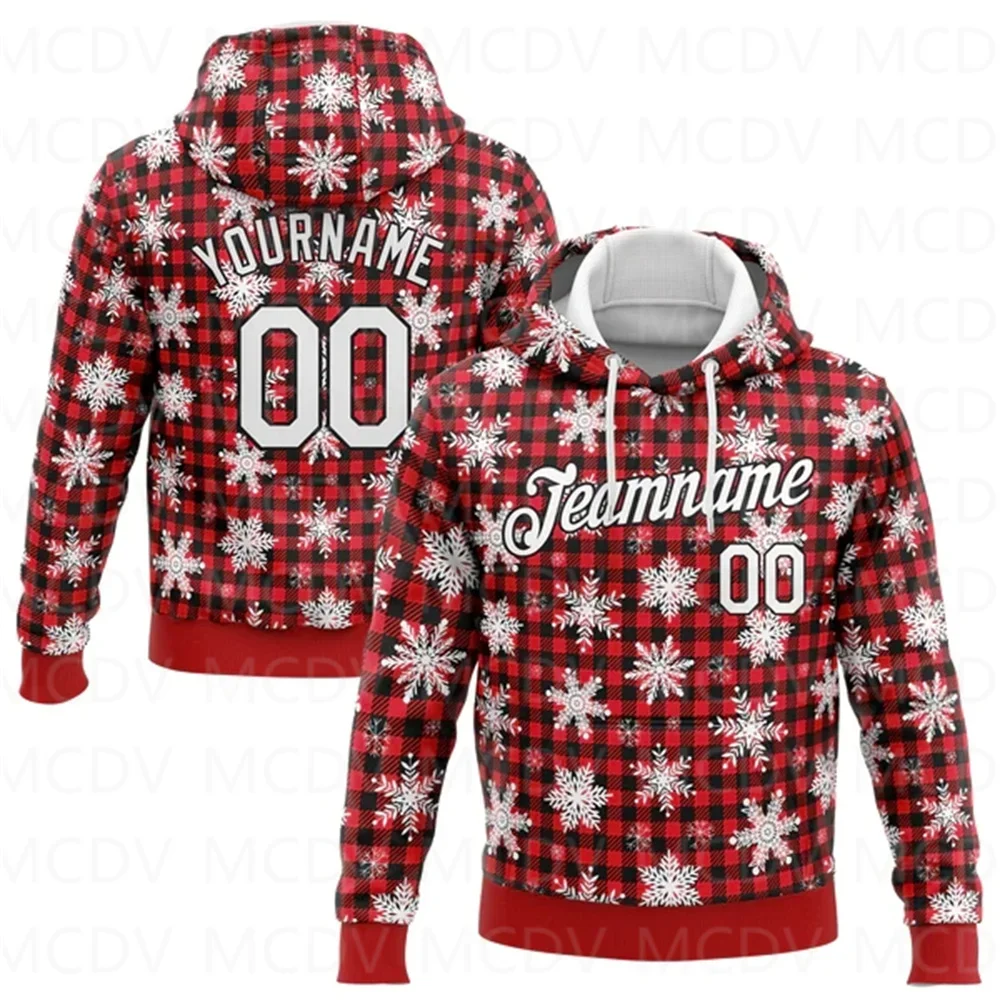 

Red White-Black 3D Christmas Plaid And Snow Sports Pullover Sweatshirt Hoodie 3D Printed Hoodies Unisex Casual Street Tracksuit