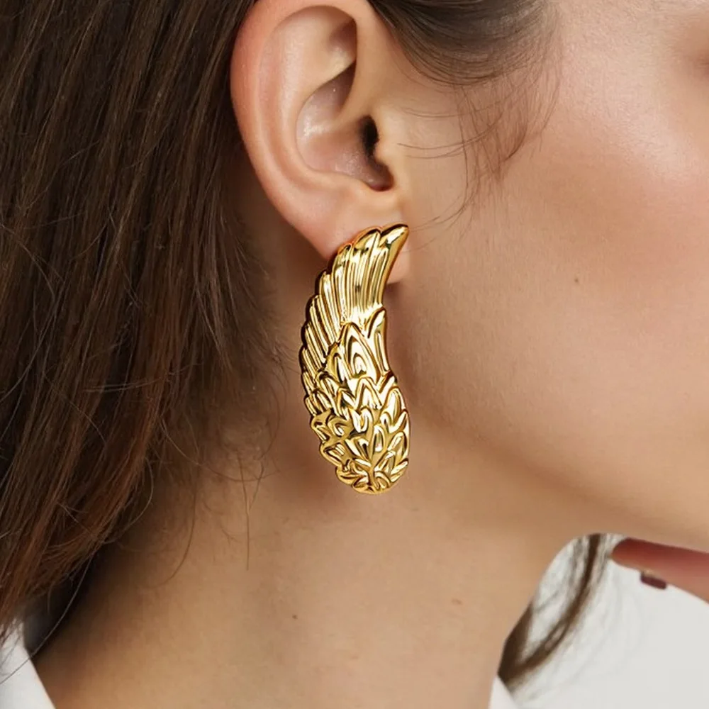 

18k Gold Plated Heart Wings Earrings Jackets Romantic Feather Wing Anti-allergy Earrings for Women Gift