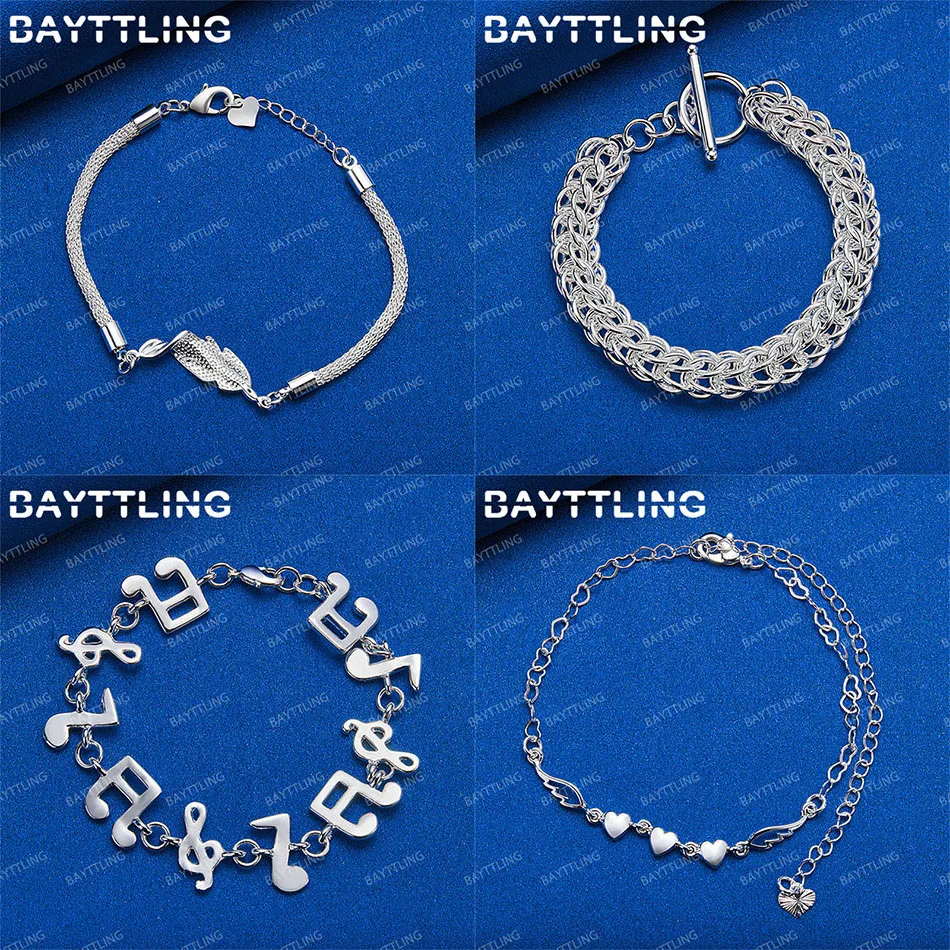 

Luxury 925 Sterling Silver Delicate Heart Shape Musical Note Bracelet Women's Party Favor Jewelry Wedding Fashion Accessories