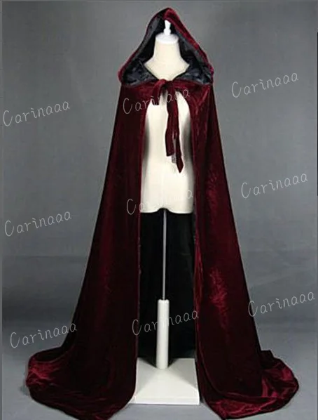 

Hooded Cloak Long Velvet Cape Robe Green Black Red Halloween Carnival Purim Coats Medieval Witch Wicca Vampire Costume For Adult