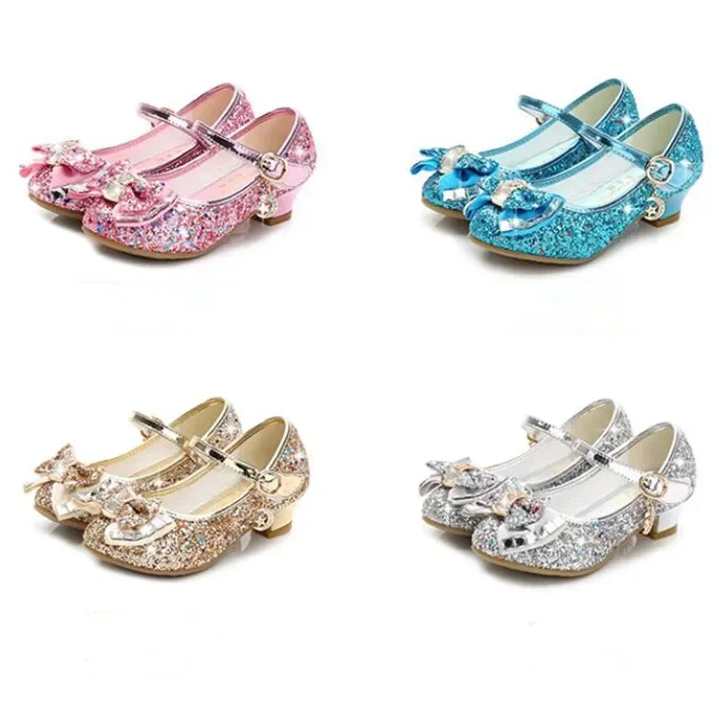 Autumn Girls' Bow Knot Rhinestone Decoration Soft Sole Princess Shoes Children's Fashion Shallow Mouth Comfortable Dance Shoes