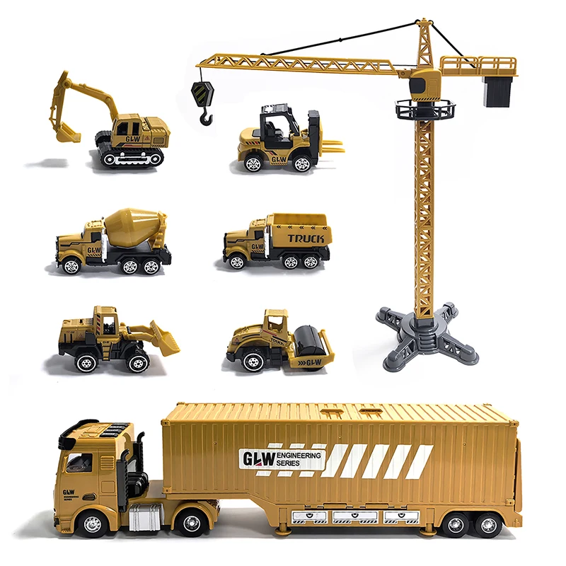 Crane Truck Car Set Parking Lot Toys Engineering Vehicle Tractor Excavator Alloy Boy Construction with Music Light for Children