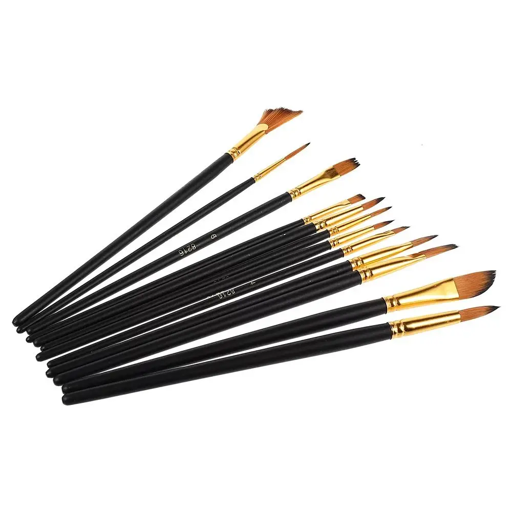 12Pcs/Set Nylon Hair Painting Brush Set Acrylic Materials Watercolor Gouache Oil Painting Brush Multi-functional Short Wood Rod