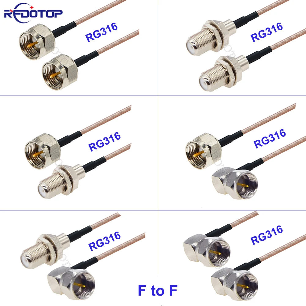 1Pcs Brown RG-316 Cable F Male to F Male/Female Connector 50 Ohm F Type Adapter RG316 RF Coaxial Cable Pigtail Jumper 10CM-5M