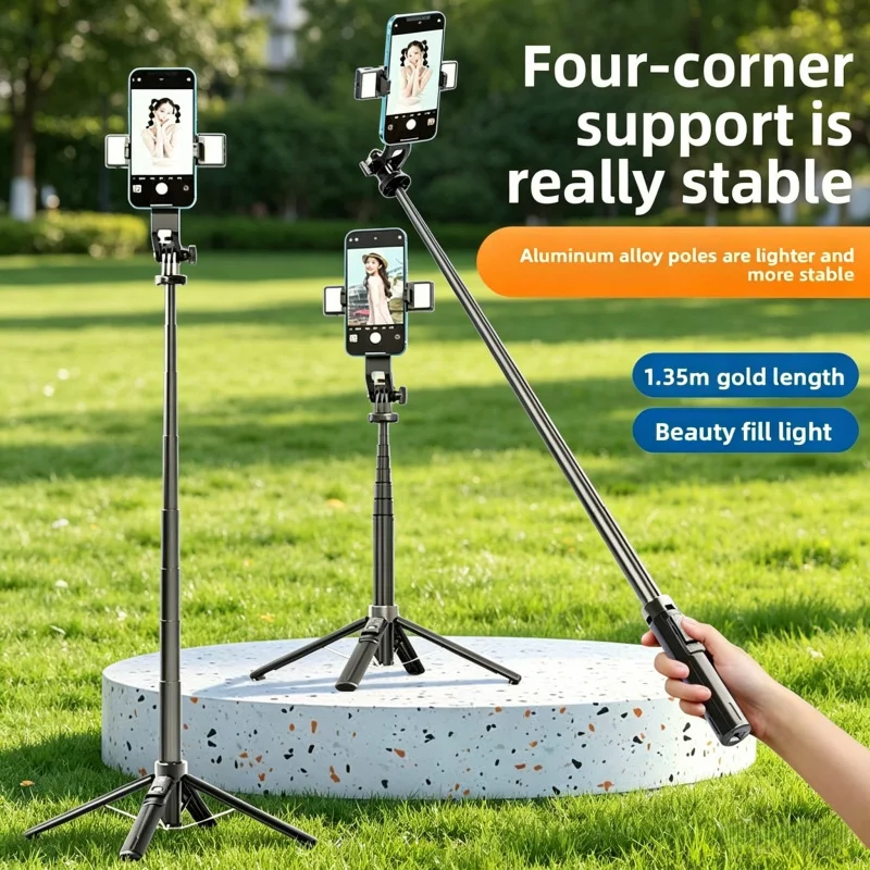 

P135 Universal Bluetooth Selfie Stick with Detachable Gimbal 360° Rotation Tripod Stand One-Key Pop-Up for Phones and Cameras