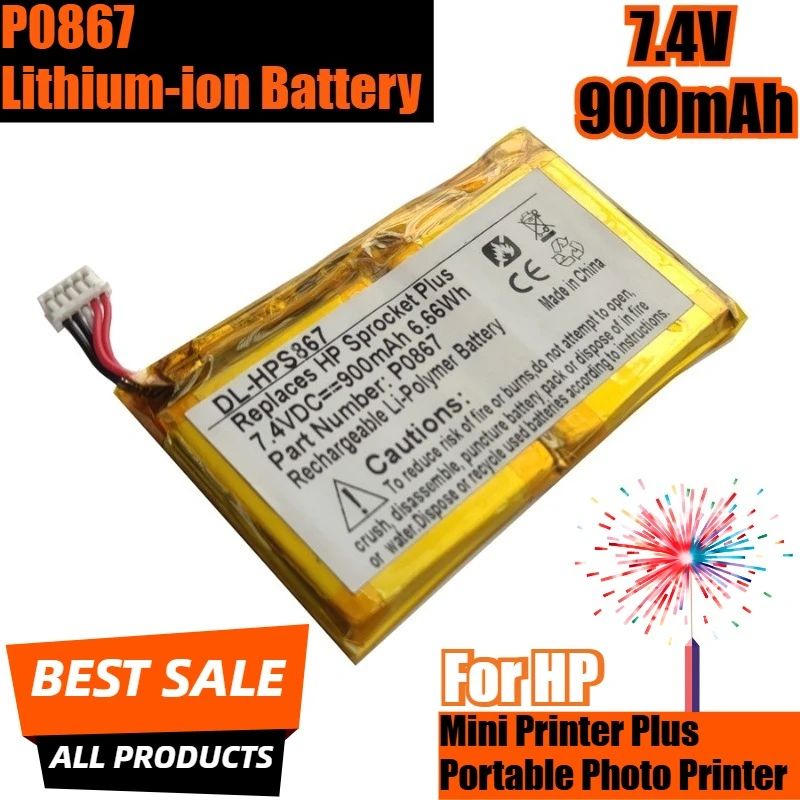 

P0867 7.4V 900mAh Lithium-ion Battery,for HP Mini Printer Plus,Portable Photo Printer