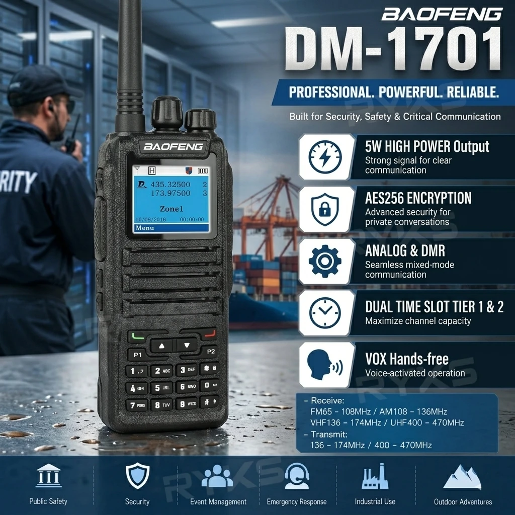 Walkie Talkies Baofeng Dm-1701 Dmr Dual Time Slot Tier 1+2 Sms Uhf Vhf Long Range 1024CH Camping Wireless Set ham radio