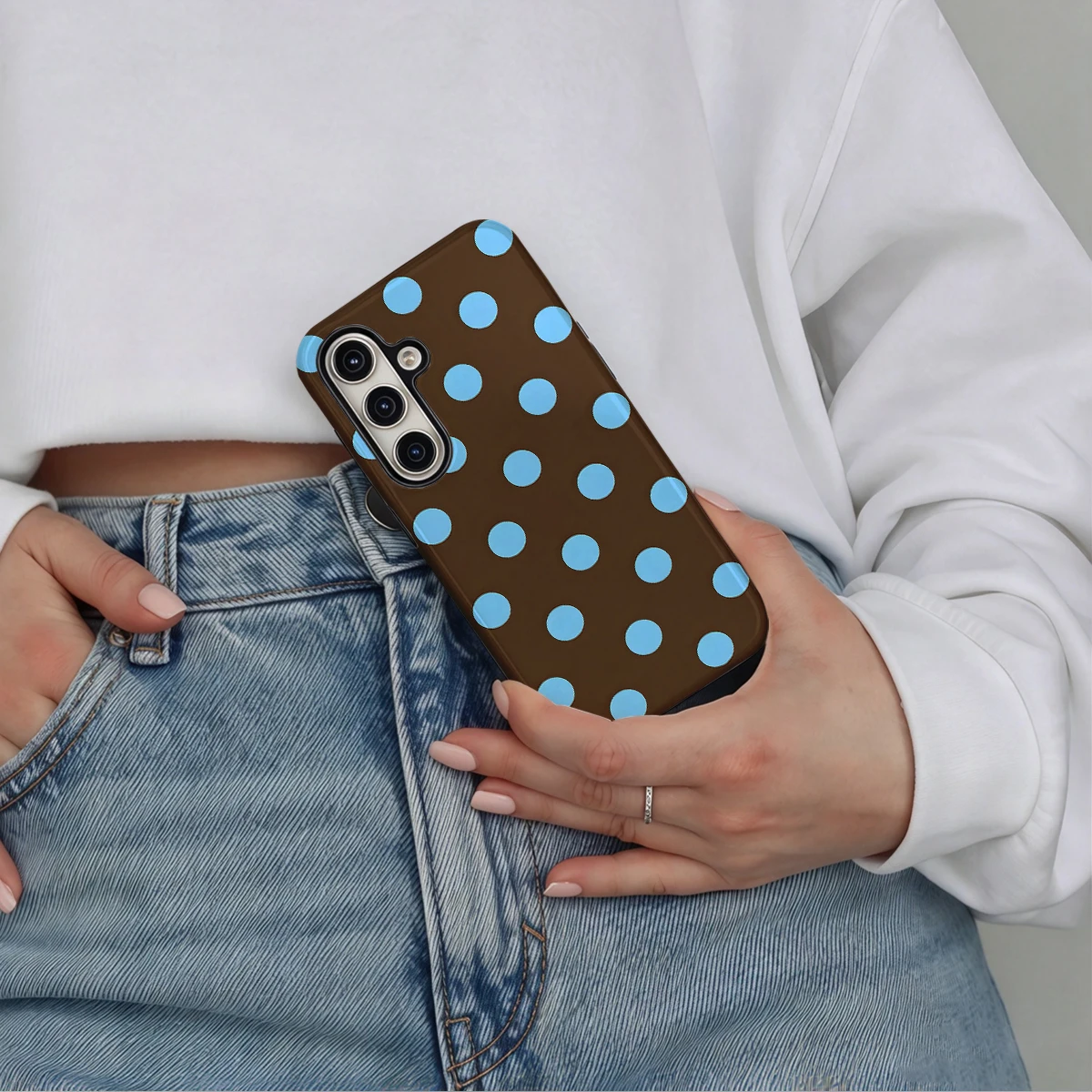 Brown Blue Large Dots Phone Case For Samsung Galaxy S26 S25 Ultra S24 S23 Plus Hard Shock‑Absorption 2-in-1Protective Cover
