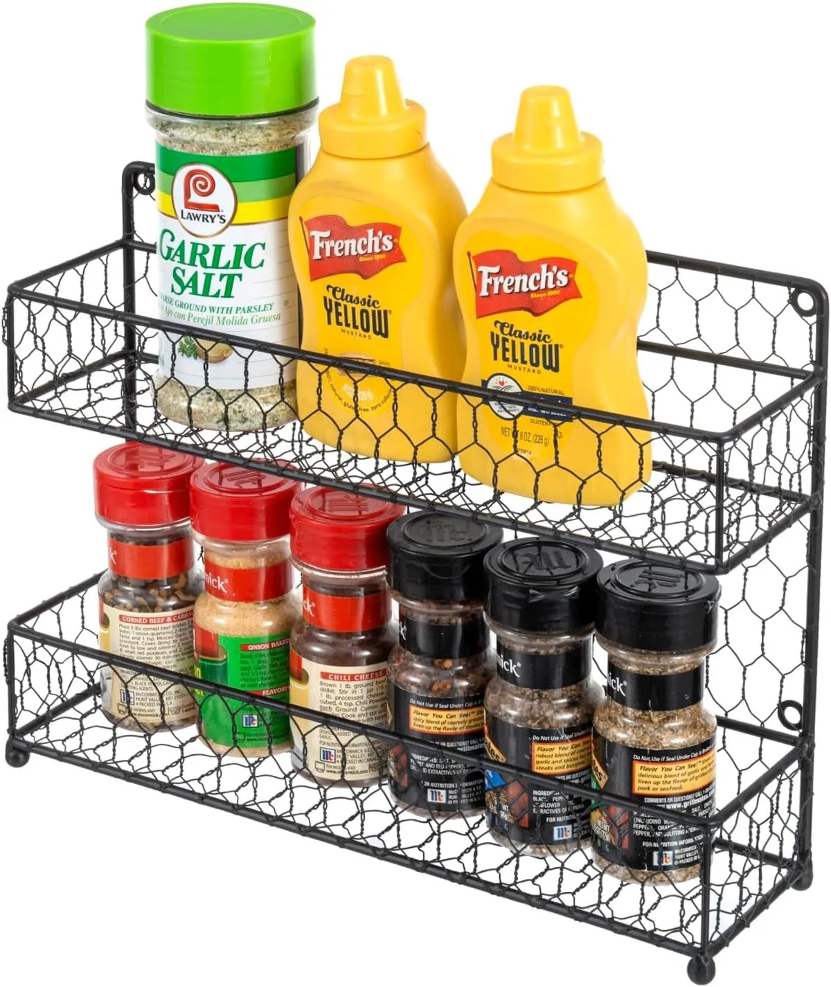 

Wall Mounted 2 Tier Black Metal Spice Rack, Hanging Kitchen Storage Organizer