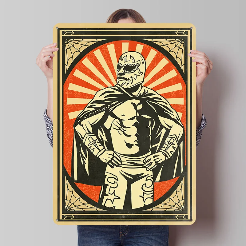 Póster Impreso con Diseño de Luchador de Lucha Libre, Arte Retro Personalizado, Letreros Metálicos Vintage para Decoración del Hogar, Escritorio, Bar y Accesorios