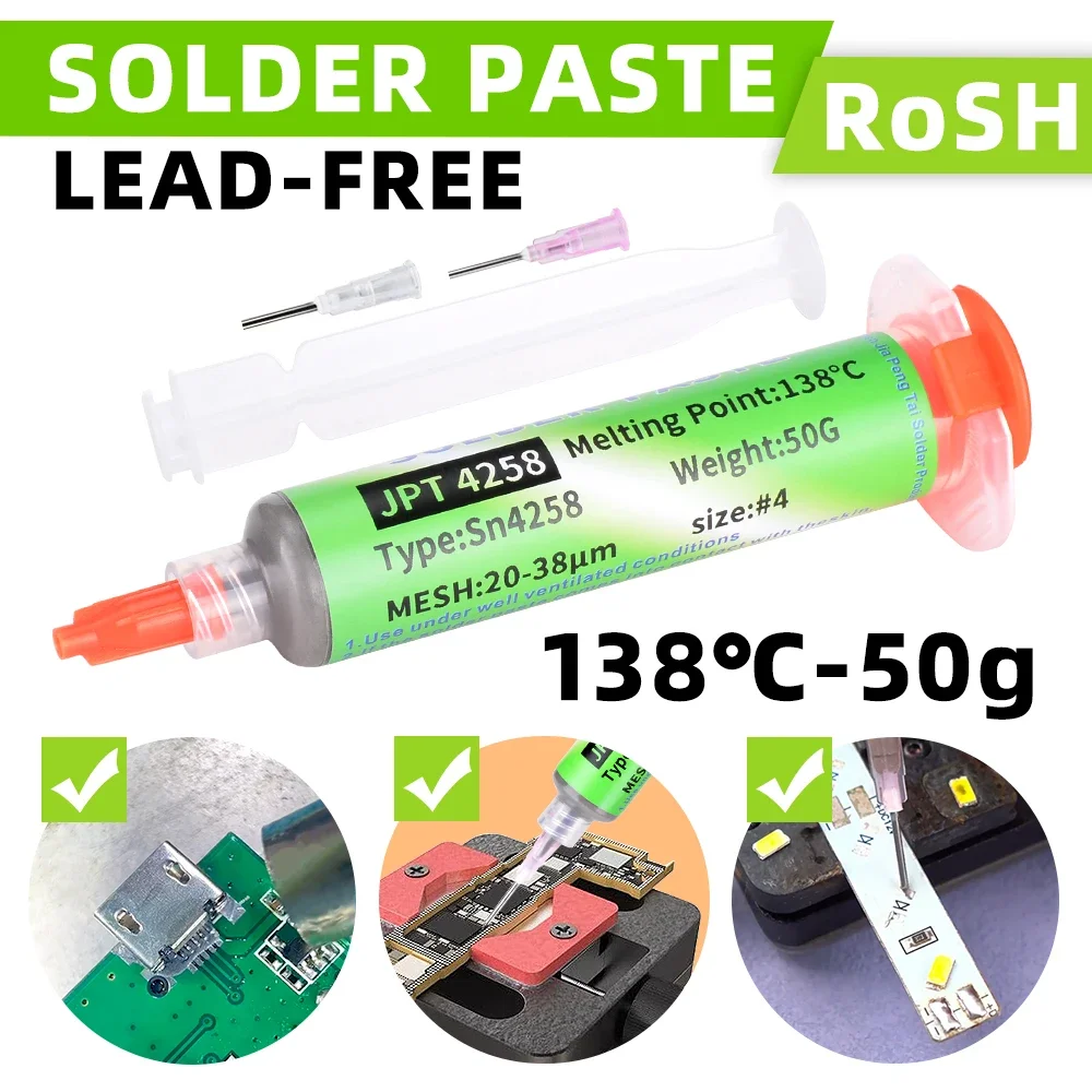 Sn42Bi58 SMD Welding Paste 138 ℃ Low Temperature Lead-free Syringe No Clean Solder Paste For Phone Component Repair image 5