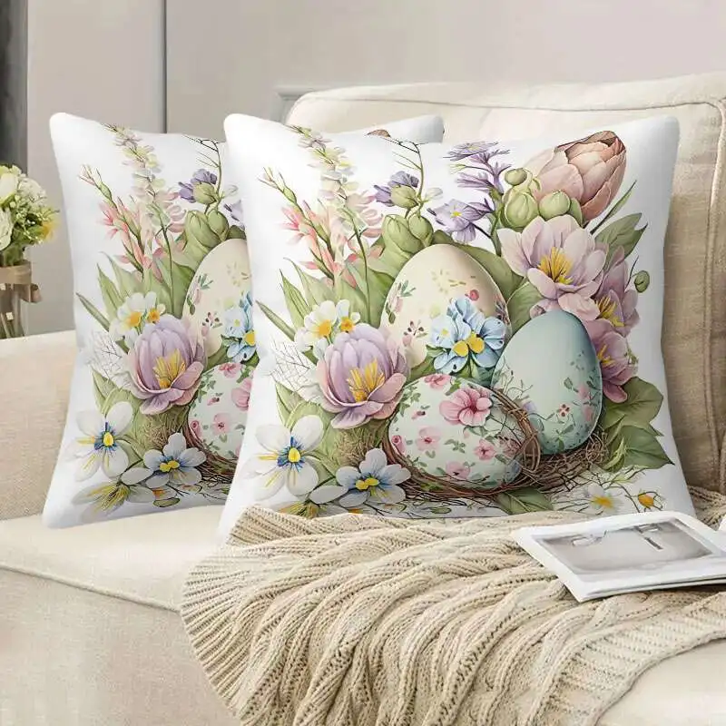 Easter Pillow Cover Egg Flower Print Home Decorative Throw Pillowcase No Filler
