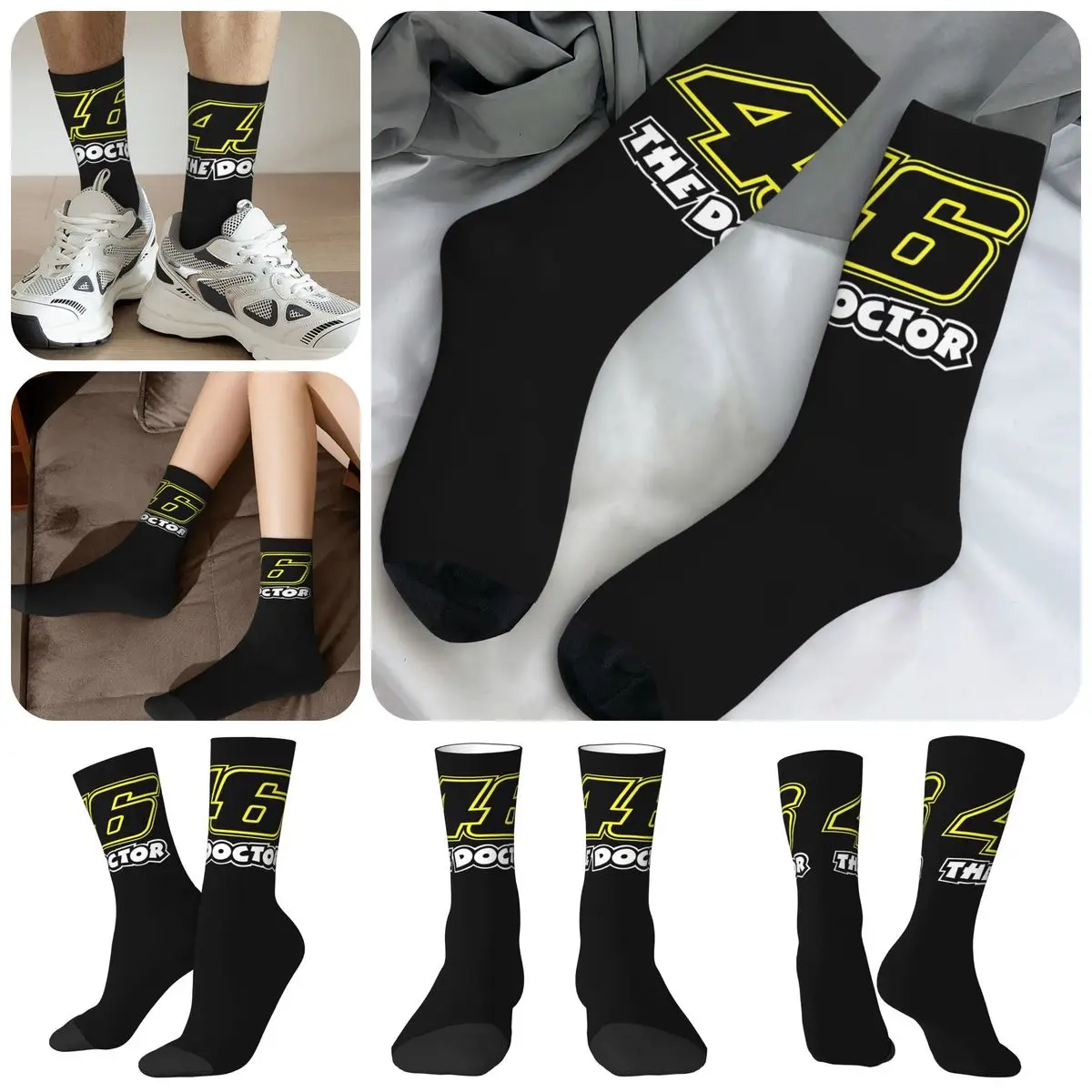 

High elasticity polyester fiber 3D printing cosy Unisex Hiking Motorcycle Racing Rossi-Race 46 Interesting Four Seasons Socks