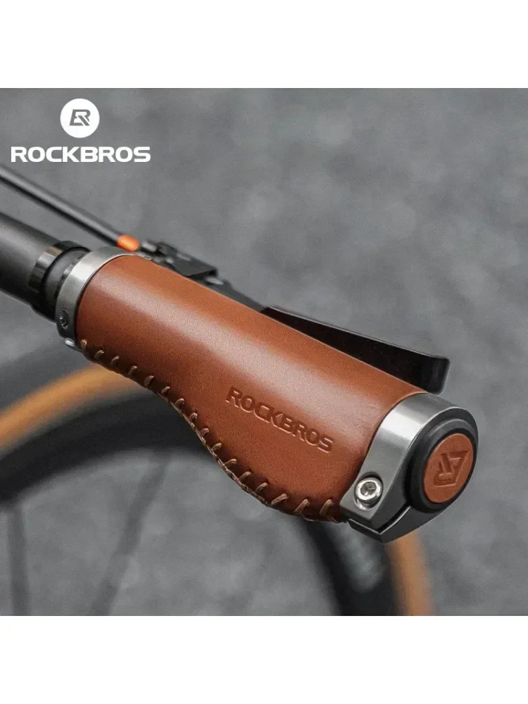 AliExpress ROCKBROS Bicycle Handlebar Grip Anti-Slip Bike Handle Cuffs Cover Ergonomic Soft Top-grain Leather MTB Bike Accessories 1 Pair