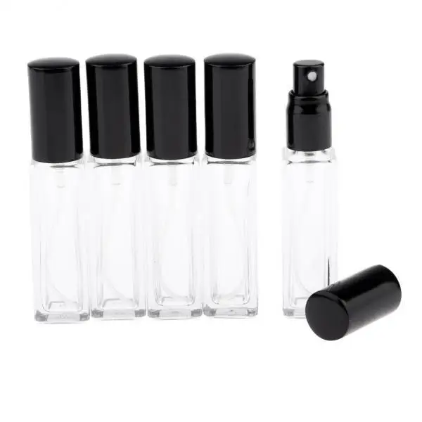 

Mini Glass Vials Black Cap Pump Bottles Refillable Fine Mist Spray Atomizer for Purse and Pocket Use