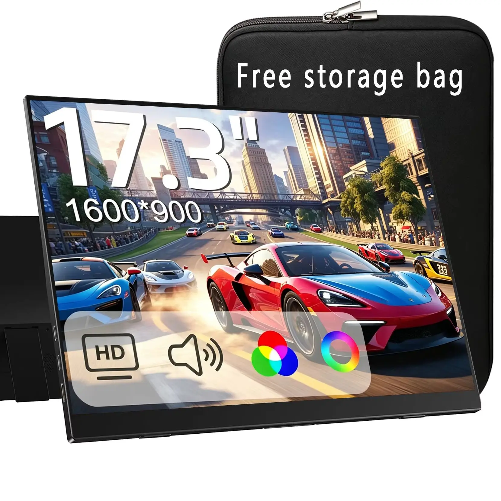AHXJKA 17.3 Inch Portable Monitor 1600*900P HD IPS Can One line link With Type-C Mini HDMI For Phone Laptop PS4/5 TV XBox Mac