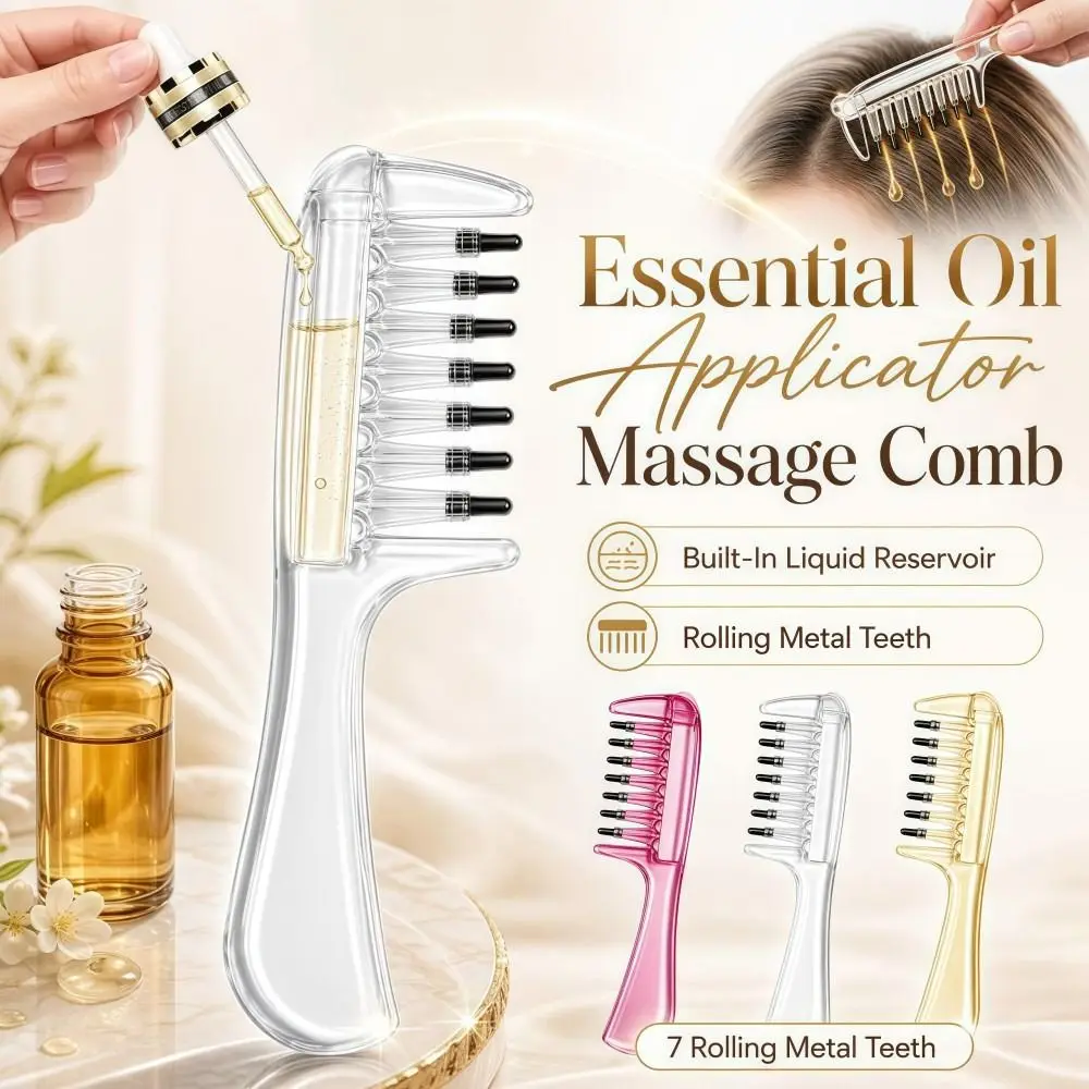 Transparent Essential Oil Applicator Massage Comb Built-In Liquid Reservoir 7-Tooth Scalp Liquid Applicator Comb Precise