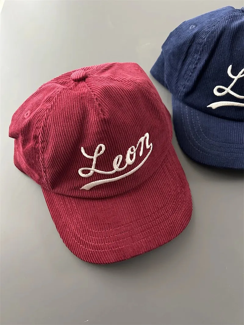 2024 Corduroy Vintage Letter Embroidered Adjustable Baseball Hat Leon Corduroy Hat MZ182