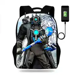 Skibidi Toilet School Bag  for Boys with USB Charge Port  Titan Clock Man backpack Large Capacity Backpack Add You Logo Photos