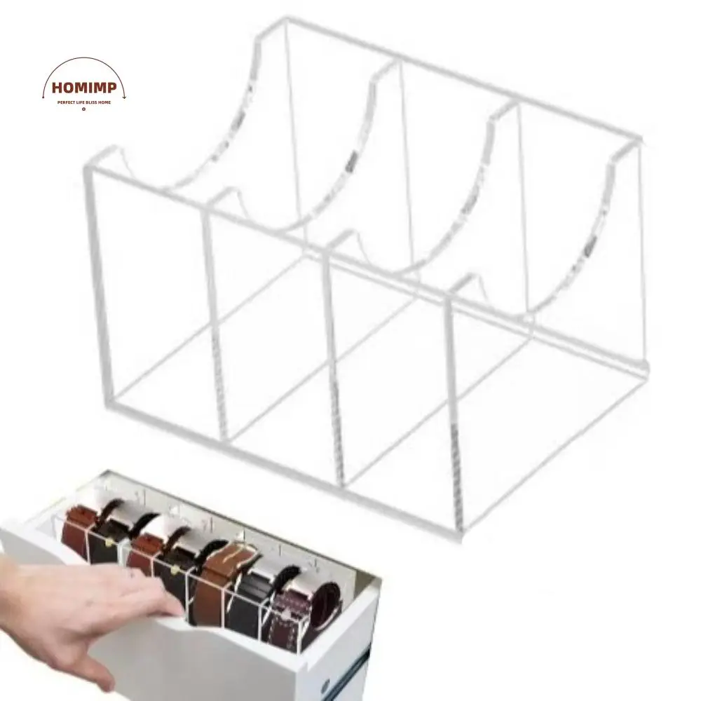 

Sturdy 3 Grids Belt Storage Box Acrylic Clear Bow Tie Display Case Desktop Organizer Multi Purpose Watches Holder Jewelry