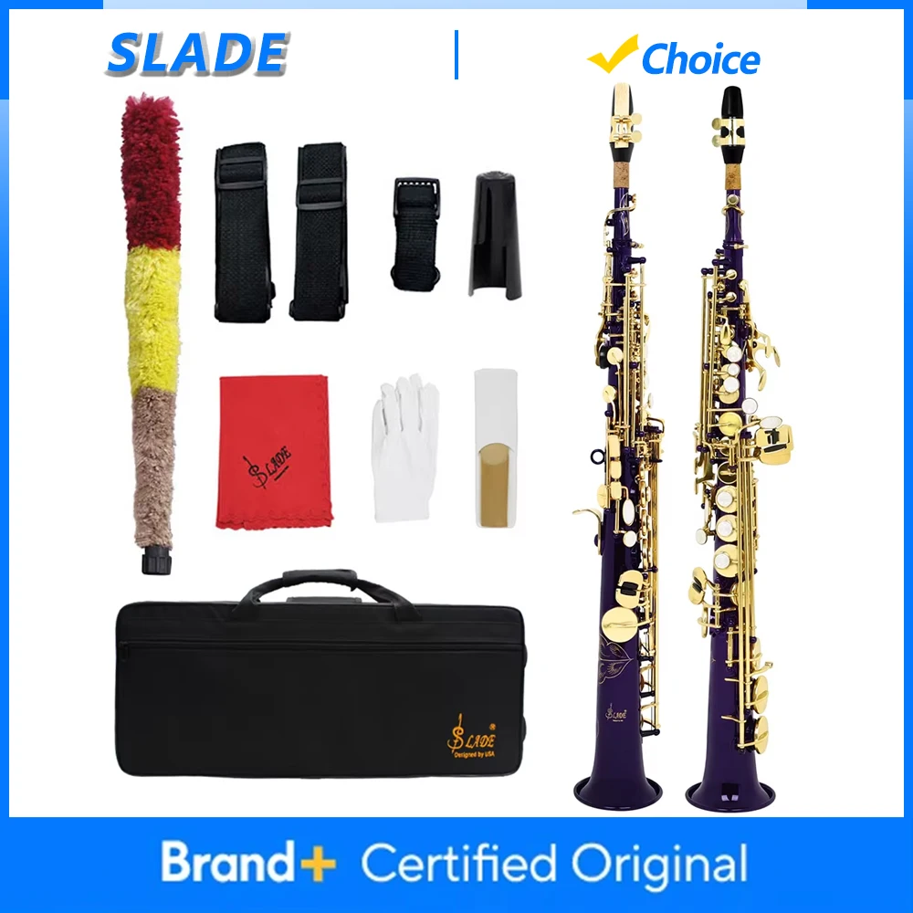 

Саксофон сопрано SLADE Bb, латунный корпус, фиолетовый, прямой, духовой инструмент с чехлом, тростниками, запчастями и аксессуарами