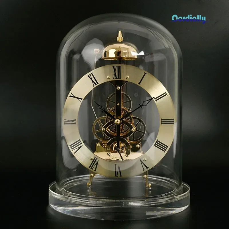 Transparent Table Clock Quartz Mechanical Retro Metal Desk Clock Silent Movement Bedroom Living Room Decor