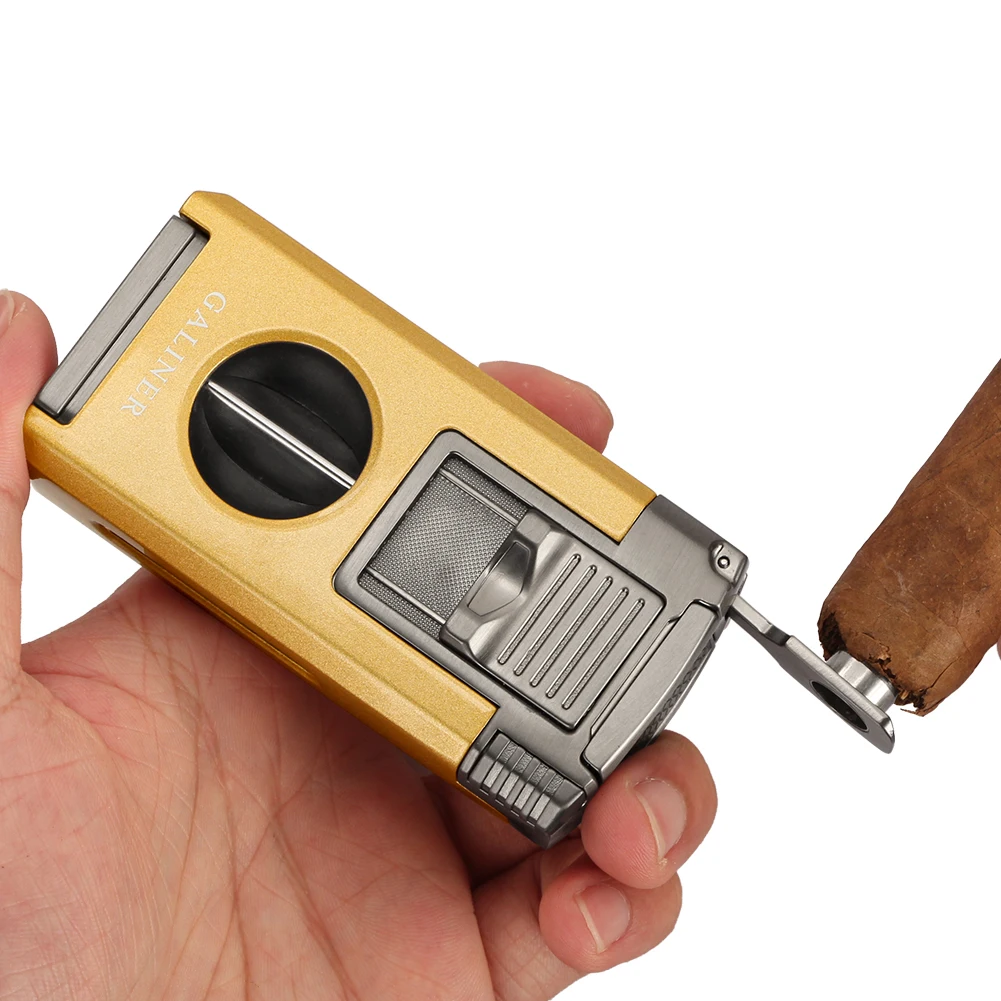 GALINER-encendedor de cigarros con cortador en V, encendedores portátiles de soplete de Gas butano, agujas de dragado de Metal, soporte para cigarros