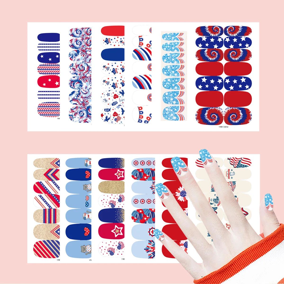 Full Cover Nail Stickers Nail Decoration Nails Sticker Designer Self Adhesive Nail Sticker Independence Day Nail Art Sticker