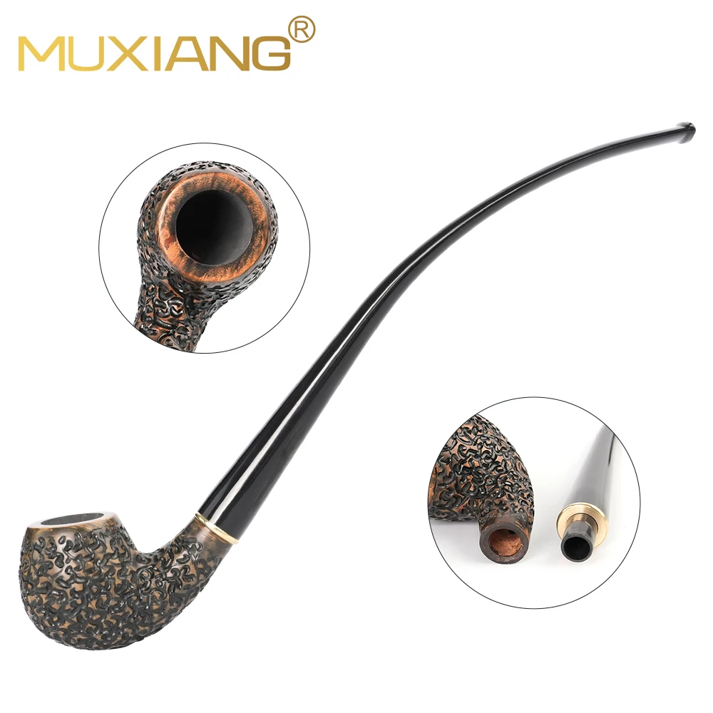 MUXIANG tobacco pipes, hand-carved briar pipe set, long reading pipe with cleaning accessories, 9mm pipe channel