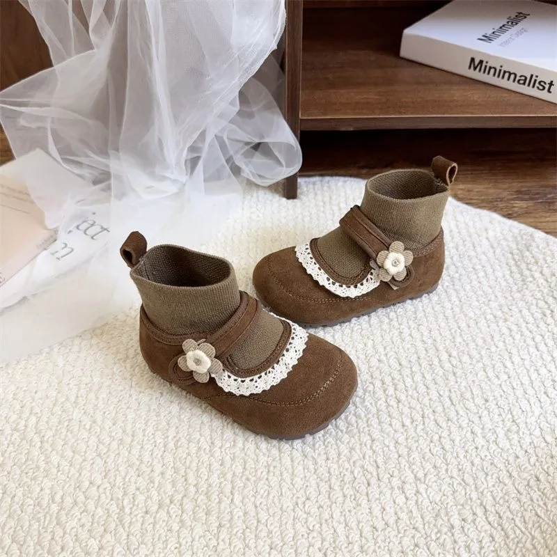 

Girl's Soft Non Slip Leather Short Sock Boots for Infant Toddler Learning to Walk Autumn Winter Arrival for 1-3 Years Old