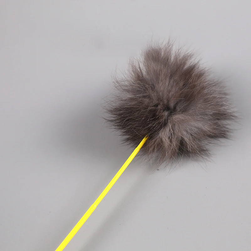 Random Color Tease Cat Stick Faux Rabbit Fur Pompom Plush Pet Interactive Stick Cat Playing Training Toys Pet Supplies