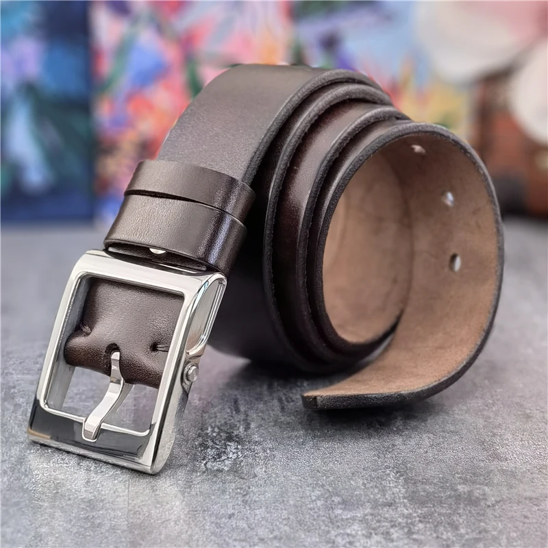 

Luxury Solid Stainless Steel Belt Buckle Genuine Leather Belt Men Ceinture Men Waist Belt Thick Leather Belt For Man SBT0023