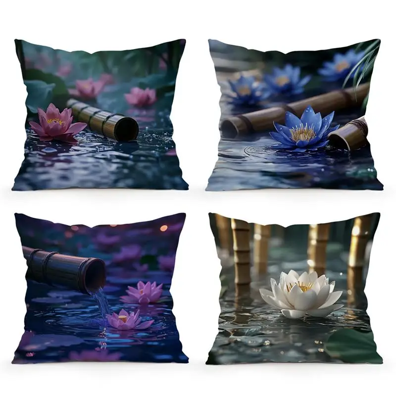 Elegant Lotus Decorative Cushions Pillowcase Polyester Cushion Cover Throw Pillow Sofa Decoration Pillowcover Home Decor