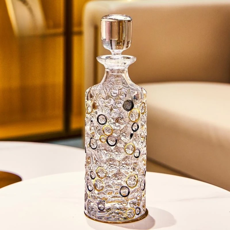 

Crystal glass whiskey bottle with lid bottle jug gold decanter