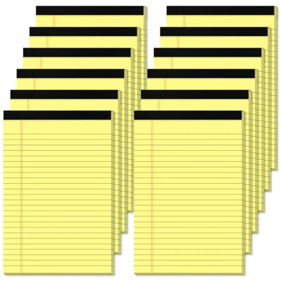 

5" x 8" Yellow Legal Pads Writg Pads 12 Pack of Notepad 80gsm Paper Small College Ruled Note Pads Perforated Memo Pads 30 Sheet