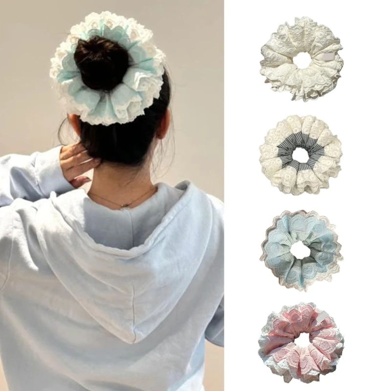 Ruffled Scrunchies Blue Lacework Multi Layer Hair Tie Hair Rope Scrunchies Costume Laciness Hair Tie Scrunchies Hair Tie