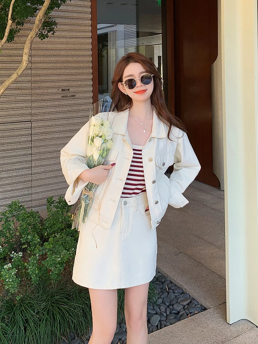 

Женская джинсовая куртка Ms.Daoge, свободного кроя, белая, весна-осень, новая модная, универсальная, повседневная, маленький размер