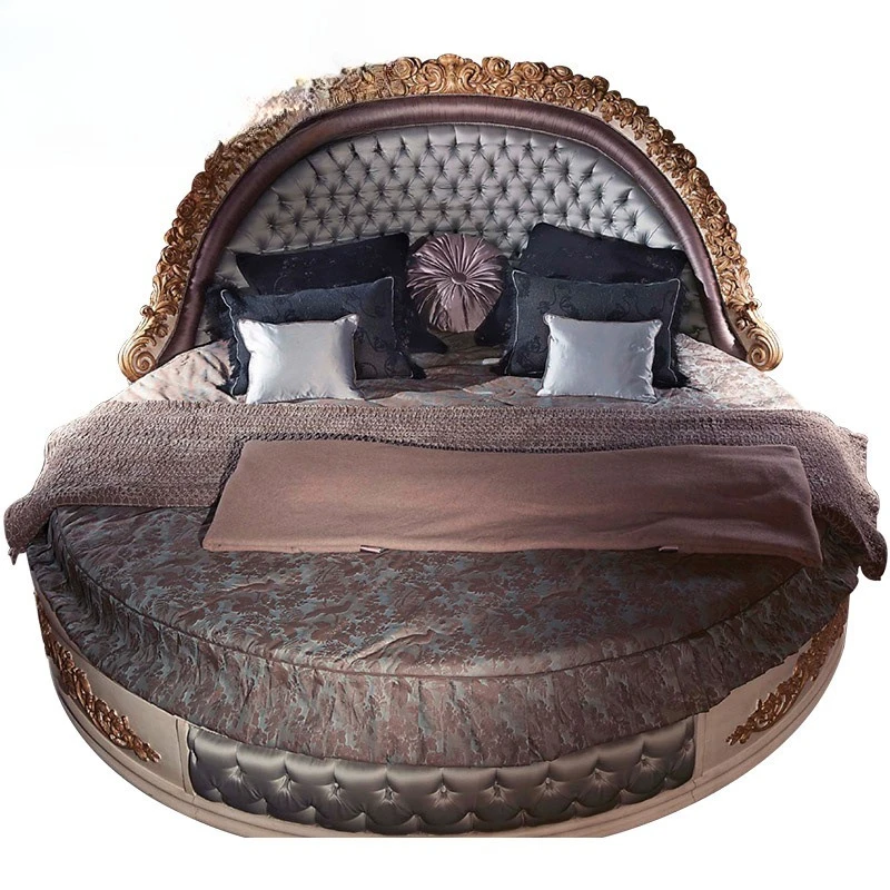 European solid wood high-end round bed, French neoclassical luxury furniture, solid wood carving