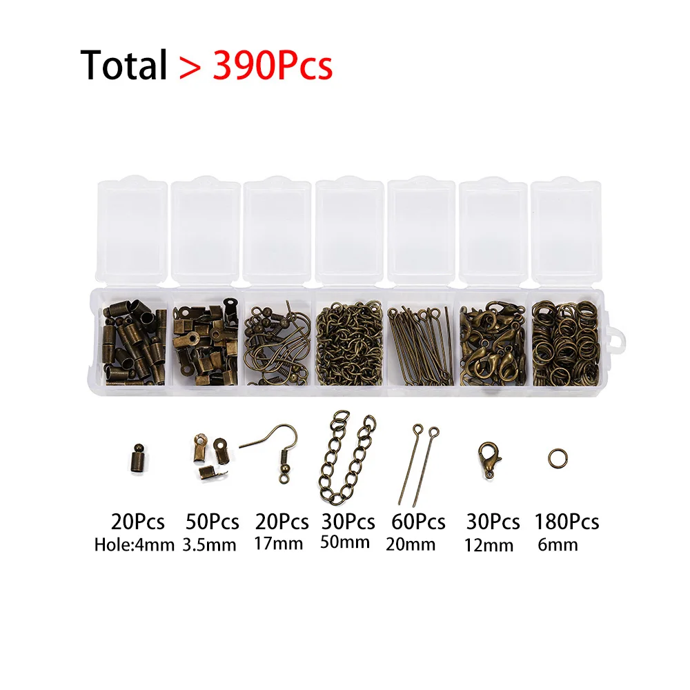 210-400 stks/doos Sieraden Maken Kits Karabijn Open Ringetjes End Crimps Kralen Doos Handgemaakte DIY Armband Ketting Bevindingen