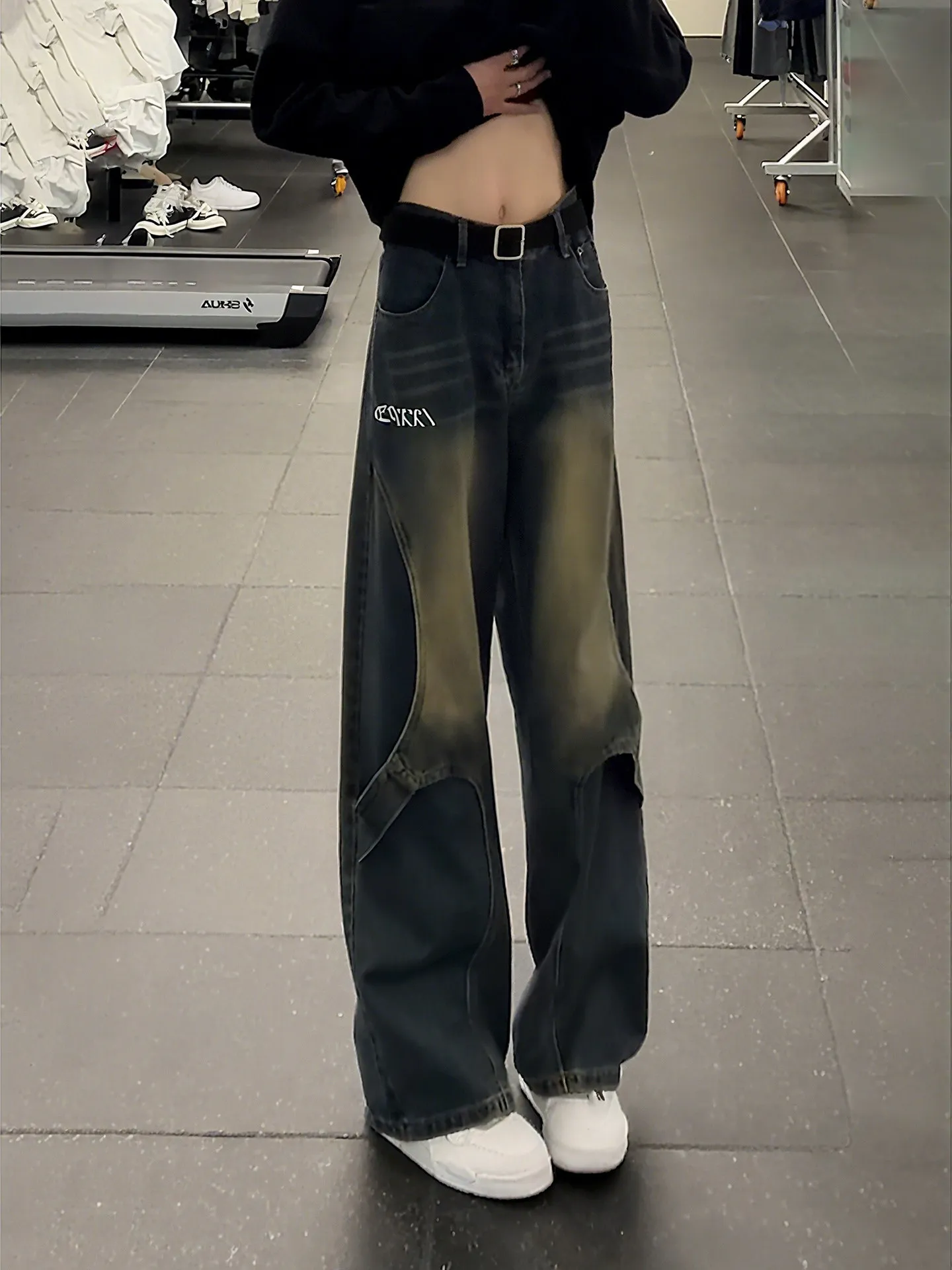 

American Retro Blue Deconstructed Patchwork Men's Straight Leg Workwear Jeans Autumn Winter High-End Feelings Trousers