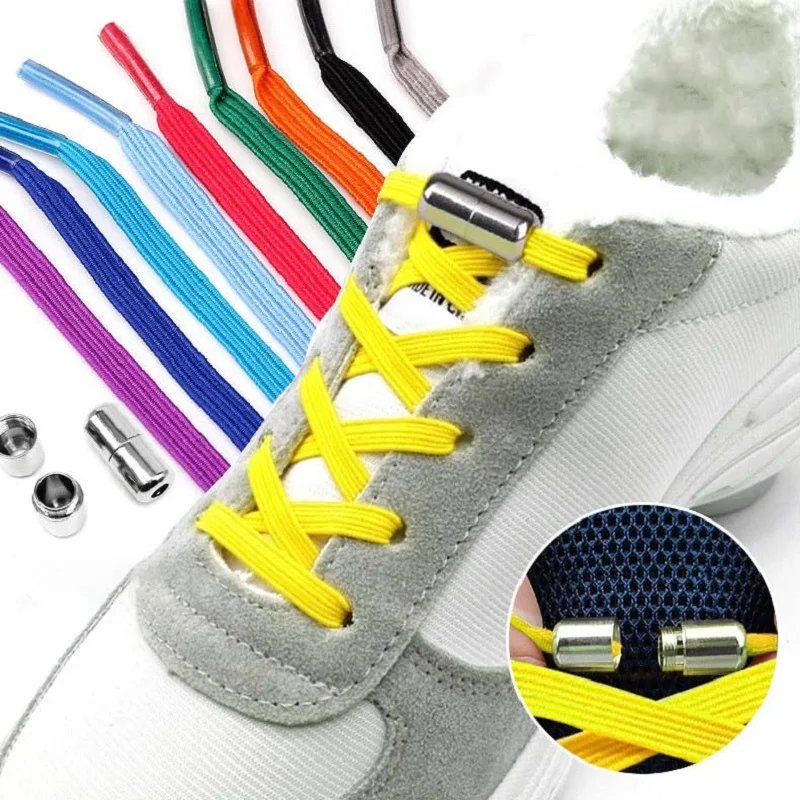 

1Pair Unisex Quick Capsule Metal Lock Laces Shoe Strings Elastic 17colors No Tie Shoelaces Flat Shoe Laces