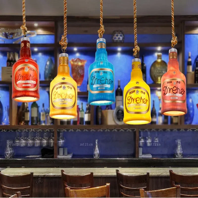 American Retro Industrial Chandelier LED light  for Bar Inn Music Cafe Counter Leisure KTV Resin Multicolor Wine Bottle Pendant