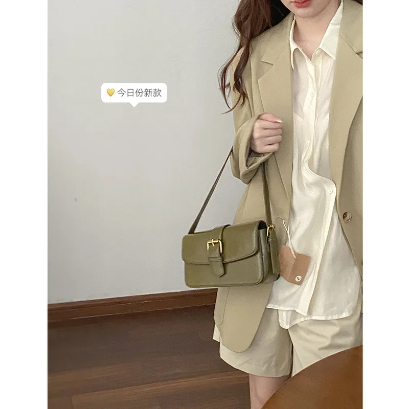 Women\'s Retro Underarm Bag New Simple Small Square Bag Versatile One Shoulder Green Bag Female PU Leather Soft Crossbody Bag