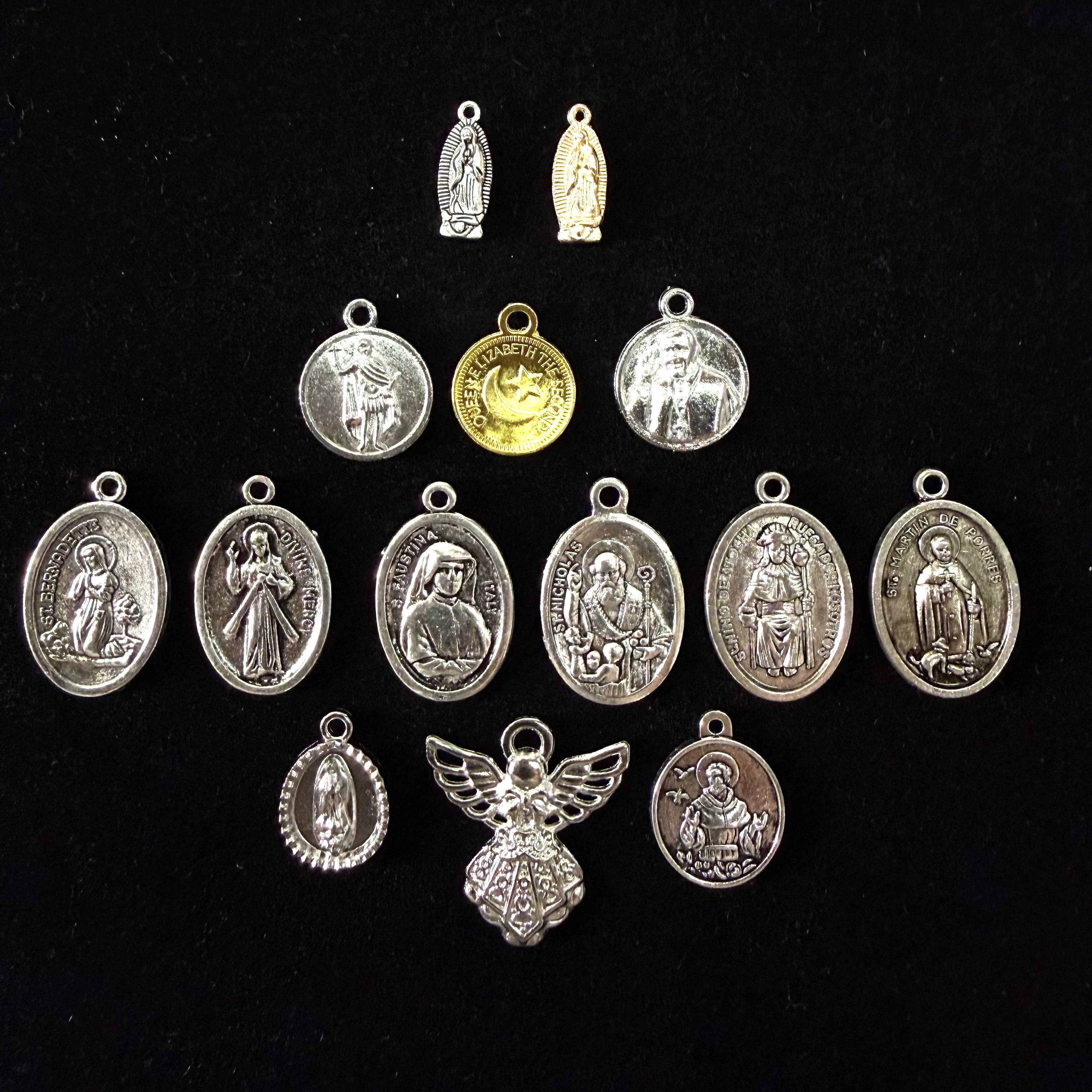 10Pcs Catholic Patron Saint Medals Charms Virgin Mary Guardian Angel for DIY Rosary Jewelry